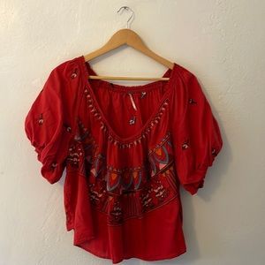 Free People Embroidered Woven Top